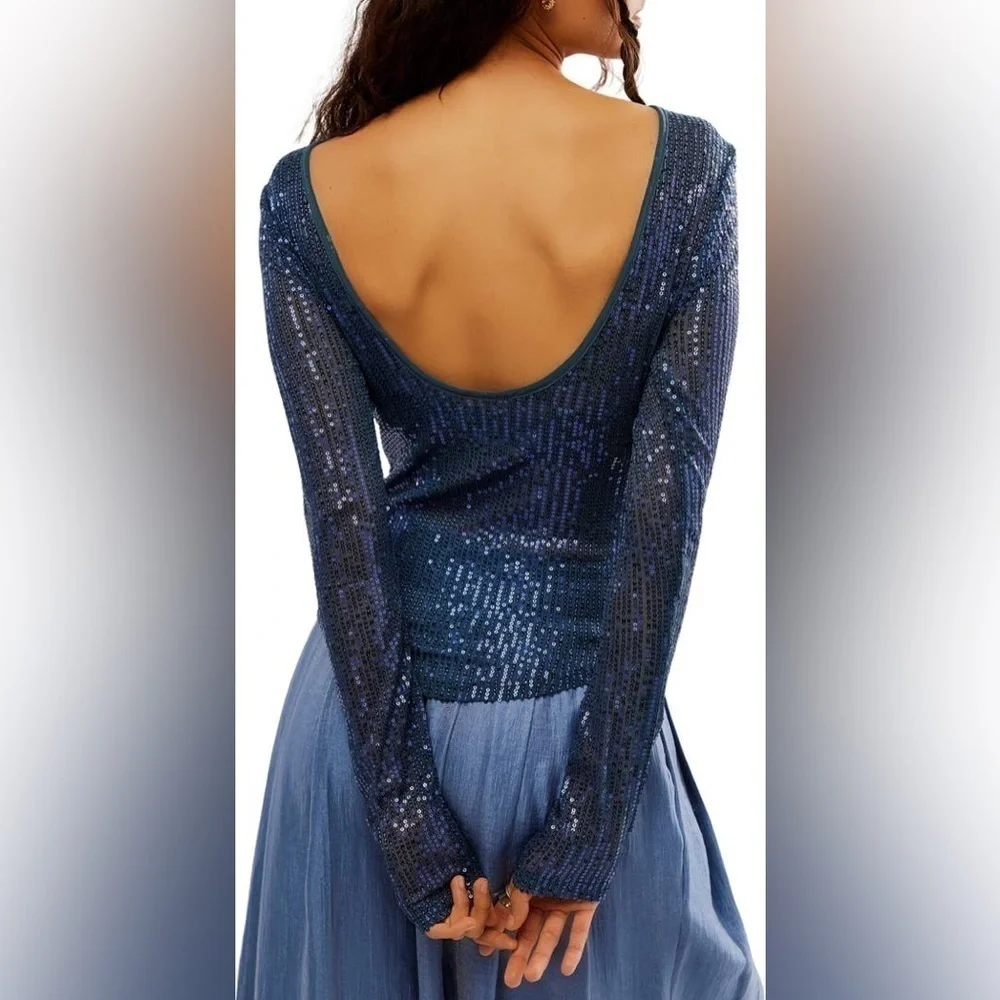 NWT Free People Unapologetic Sequin Long Sleeve Top